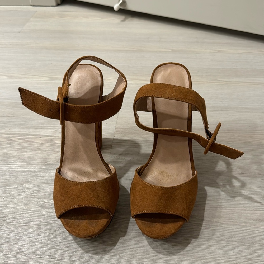 Brown felt heels